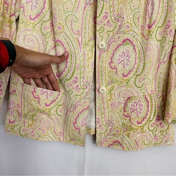 Vintage 90s Eccoci Women’s Cream Pink Paisley Print Suede Blazer Jacket sz 10 - Picture 14 of 14